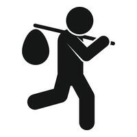 Homeless man running with belongings on stick vector