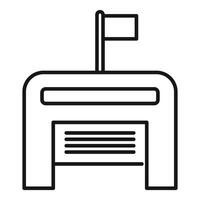 Checkpoint building with open barrier and waving flag line icon vector