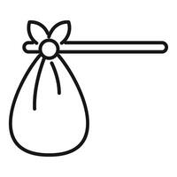 Hobo bindlestick holding stuff sack with tied ribbon bow on top minimal line icon vector