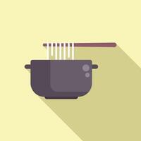 Chopsticks taking noodles out of cooking pot icon vector