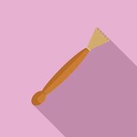 Wooden handle comb massaging head scalp with long shadow vector