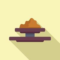 Spices powder being weighed on an old balance scale with long shadow vector