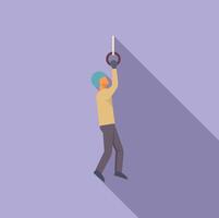 Young man climbing up with gymnastic rings during training session vector