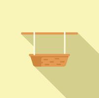 Wicker basket hanging on wooden stick with ropes vector