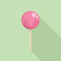 Pink lollipop casting long shadow on green background vector