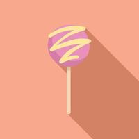 Pink cake pop with yellow drizzle on stick casting long shadow vector