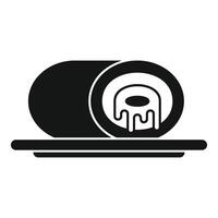Delicious swiss roll lying on a plate icon vector
