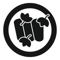 Black glyph icon of two dolmas with grape leaves on plate vector