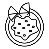 Delicious pudding with fruits on top, line art icon design vector