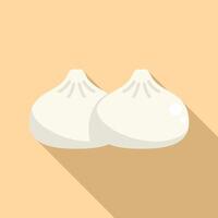 Two white baozi are steaming on yellow background with long shadow vector