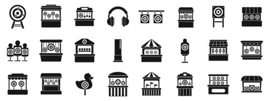 shooting gallery icons set. Various shooting gallery games are represented in this set of icons vector