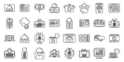 Culinary blog icons set. This set of icons represents the modern approach to culinary learning, highlighting online cooking classes vector