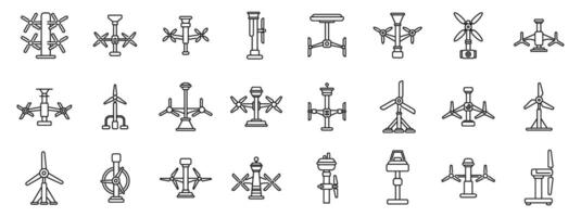 tidal energy icons set. Collection of diverse wind turbine illustrations, highlighting sustainable power solutions vector