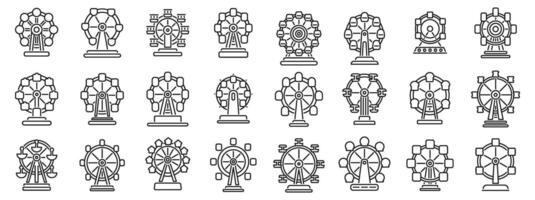 Ferris wheel icons set. Set of simple black and white line art icons of ferris wheels rotating at an amusement park or carnival vector