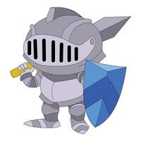 Cute knight character holding sword and shield standing vector