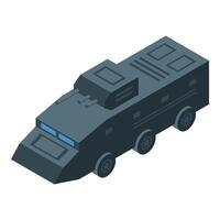 Armored military vehicle with bulletproof windows is patrolling the streets vector