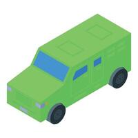 Green armored military vehicle transporting soldiers isometric view vector