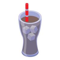 Refreshing soda with ice cubes and straw in a tall glass isometric illustration vector