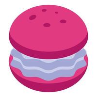 Pink macaron with blueberry cream filling showing its texture vector