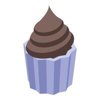 Delicious chocolate cupcake with swirls of frosting sitting on blue wrapper vector