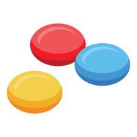 Three colorful glossy buttons lying near each other on white background vector