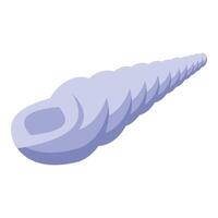 Long purple seashell lying with spiral structure on white background vector