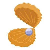 Open oyster shell containing a single, luminous pearl vector
