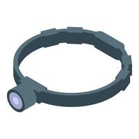 Headlamp flashlight is shining a light beam in the dark vector