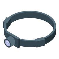 Headlamp flashlight isometric icon showing a miner, worker or spelunker using light while working vector