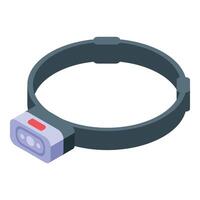 Elastic headlamp flashlight for working at night or hiking in mountains vector