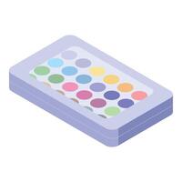 Closed rectangular watercolor palette containing many different colored watercolors for painting and drawing vector