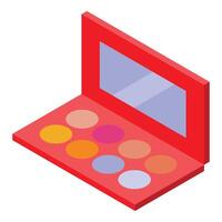 Red palette with mirror containing colorful eyeshadows for applying makeup vector