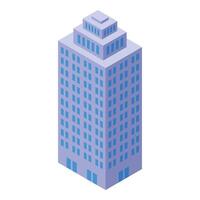 Modern office building with blue windows is standing tall in isometric view vector