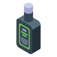 Black plastic bottle with green label for shampoo or lotion isometric view vector