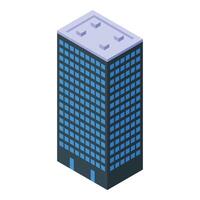 Modern office building with blue windows standing tall in isometric view vector