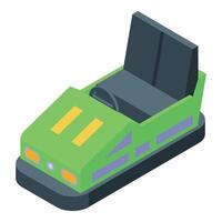 Green bumper car isometric view with black seat for amusement park vector