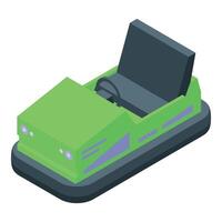 Green bumper car waiting for passengers on an amusement park attraction vector