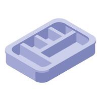 Empty plastic container with partitions organizing kitchen utensils vector