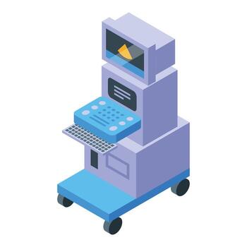 moderno médico ultrasonido máquina en pie en ruedas con botones mostrando escanear resultados vector