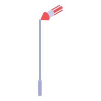 Red and white rocket taking off from launch pad on white background vector