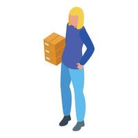 Warehouse worker is holding cardboard boxes for shipping and delivery vector