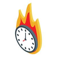Clock face surrounded by bright flames showing concept of time limit vector