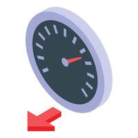 Speedometer showing slow speed with red arrow pointing down vector