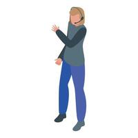 Call center agent woman speaking with headset giving instructions with hand isometric view vector