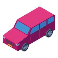 Pink suv car parked in diagonal view with isometric projection vector