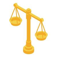 Golden balance scale standing on white background representing justice vector