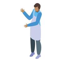 Supermarket employee gesturing with both hands is welcoming customers vector