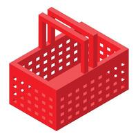 Empty red shopping basket standing upright vector