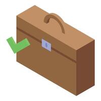 Brown briefcase is closed and has a green check mark next to it vector
