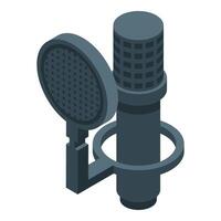 Studio microphone standing on a shock mount with pop filter for recording vocals vector